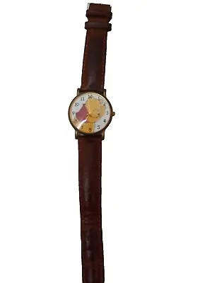 Vintage Timex Winnie The Pooh Watch Women Gold Tone Round Leather Big Face  • $19.95