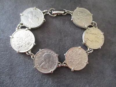 Vintage Six Pence Bracelet Queen Elizabeth II Bracelet Coin Bracelet L/147 • £25