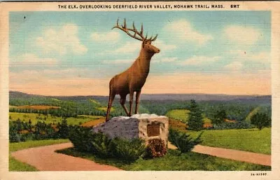 Elk Statue At Deerfield River Valley Mohawk Trail Massachusetts Vintage Postcard • $6.75