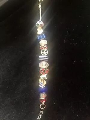 Charm Bracelet European Style Patriotic Design Military Wife Red White Blue  • $7