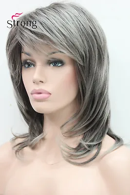 Long Soft Fluffy Layered Shag Good Volume Brown Grey Silver  Synthetic Wigs • $22.99