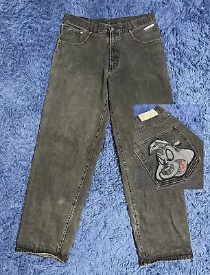 History Iceberg Mens Rare Vintage Pepe Le Pew Leather Denim Gray Jeans SZ 34 • $79.99