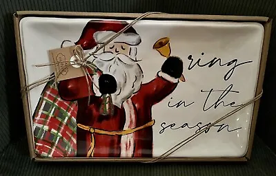 MUD PIE Ring In The Season Santa Sentiment Platter New In Box • $23.99