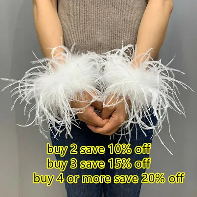 Women Ostrich Fur Cuffs Slap Band Hair Feather Ring Bracelets Wristband • £4.56