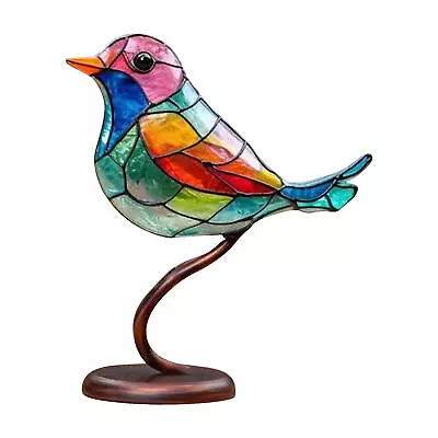 Stained Glass Birds On Branch Desktop Ornaments Metal Vivid Craft Desktop Decor • $12.08