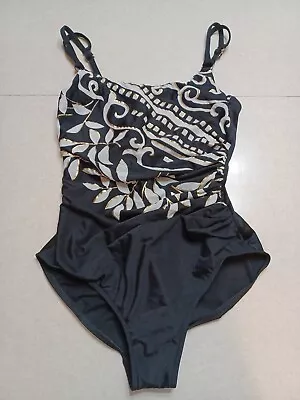 Miraclesuit Swimsuit Size 14 Black Leaves Underwire One-Piece • $52
