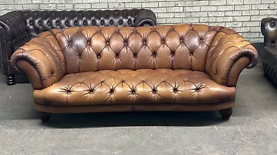 Stunning Tetrad Oskar Fully Buttoned 3 Seater Leather Chesterfield Sofa 🚚 • £1000