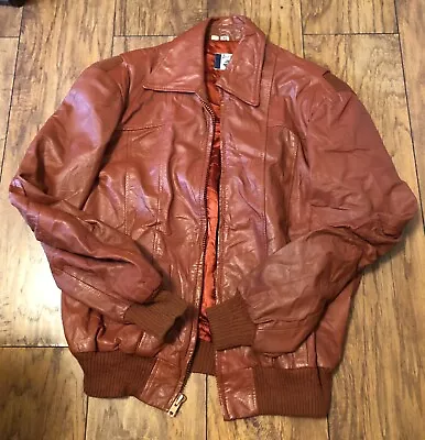 Vintage Men’s Brad Whitney Red Leather Bomber Jacket Size 46 • $35