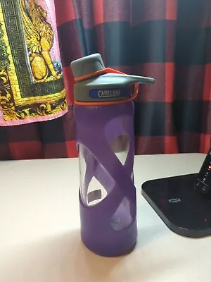 Camelbak GLASS 24oz Water Bottle Purple Silicone Plastic Lid Chute Style Cap • $16.88