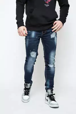 £39.99 • Buy Valere Milano Mens Slim Fit Tapered Jeans Ripped Repair Stretch Denim Trousers