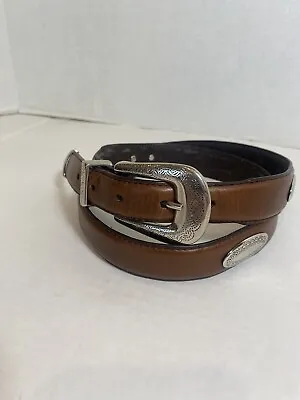 Brown Studded Leather Belt Women's Western Style W/Silver Oval Studs FITS 36-40” • $14.99