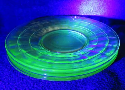 4 Vintage Depressions Glass Dessert Plates Green Uranium 6  • $25.99