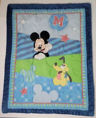 Disney Mickey & Pluto Baby Blanket Approx. 31  X 39  Reversable Quilt Comfy • $56.71