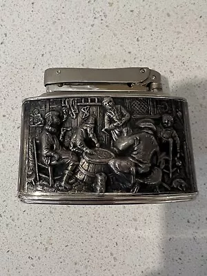 VTG RARE 1960s GERMAN MYLFLAM DIPLOMAT SILVER PLATED GAS TABLE LIGHTER PUB SCENE • $159.99