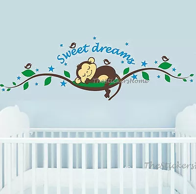 Cheeky Monkey Tree Sleep Wall Sticker Art Decal Nursery Baby Kids Bedroom Decor • £4.39