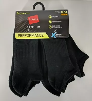 Hanes Premium X-Temp Performance Cushioned Low Cut Socks~Mens 12-14~Black 6 Pk • $11.95