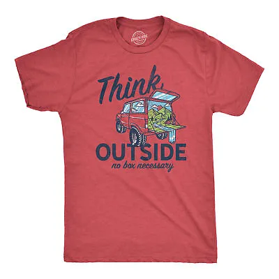 Mens Think Outside No Box Necessary Funny Camping Vintage Car Trunk T Shirt • $14