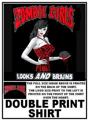 Zombie Girls Looks And Brains Walking Dead Jed Dbl Print T-shirt  Zb5 • £31.84