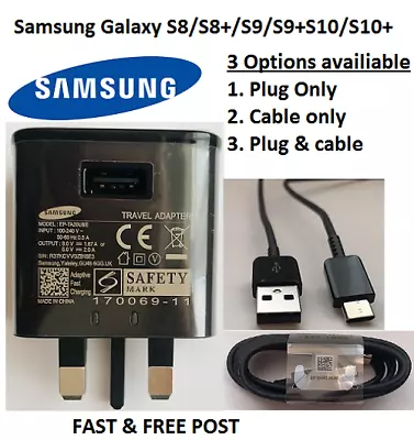 100% Genuine Samsung FAST Charger Plug OR Type C USB Cable Galaxy S8 S8+ S9+ S10 • £14.99