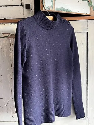 Toast Cashmere Wool Navy Speckled Flecks High Neck Shoulder Button Jumper • £78