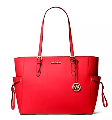 MICHAEL KORS GILLY LEATHER LARGE DRAWSTRING TRAVEL TOTE SHOULDER BAG $558 Red • $119