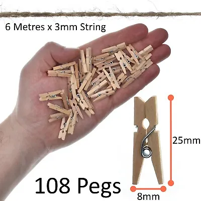 108 X MINI PEGS & STRING HANGING DISPLAY SET Wedding Picture Guest Photo Holder • £5.98