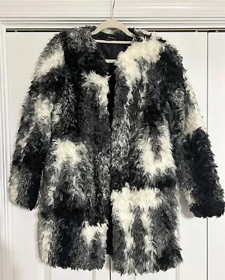 $34 • Buy ZARA Basics Black White Shaggy Faux Fur Teddy Coat $119 XS