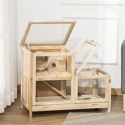 2-Tier Wooden Hamster Cage Mice Rodent Small Animals Hutch W/ Seesaw Tray • $93.59