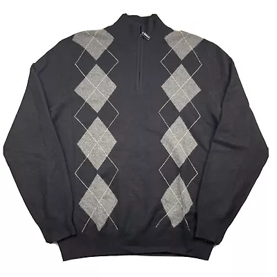 Allen Solly Men's 2-Ply Cashmere Argyle 1/4 Zip Sweater Grey Pullover Medium • $55