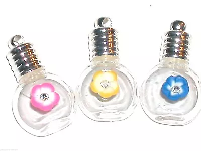 1pc. Cognac Crystal Flower Miniature Glass Small Vial Bottle Cabochons Pendant • $2.81