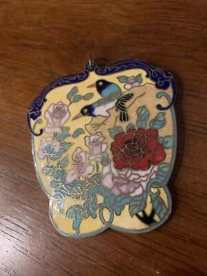 Vintage Cloisonné Enamel Large Multicolor Bird Pendant Gold Tone 2.25x2.5 Yellow • $9.99