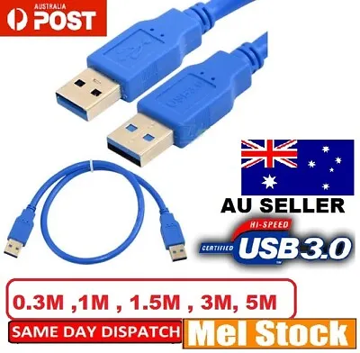 $6.99 • Buy Double USB 3.0 A TYPE Male Plug To TYPE A Male Plug Flat Cable Extension Cord 