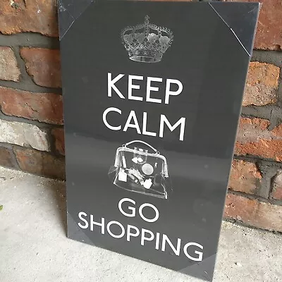 Retro Gallery  Keep Calm Go Shopping  On Black Canvas Print. • £3.99