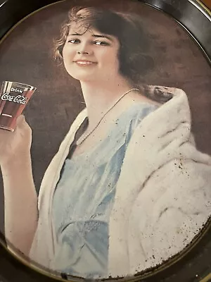 Vintage Black Oval Drink Coca Cola Tray Lady In Blue Dress • $12.99