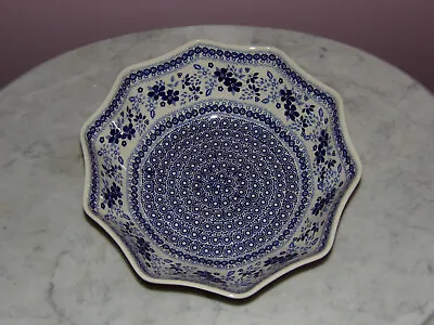 Polish Pottery Medium 10-Sided Bowl! UNIKAT Signature Rembrandt In Blue Pattern! • $139.99