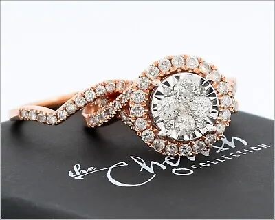 ZALES Cherished Promise Collection 10k Rose Gold Diamond Wedding Ring Set • $659.99