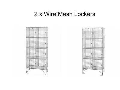 2 X 8 Compartment Wire Mesh Lockers Security Storage Schools Workplace Clubs • £139.99