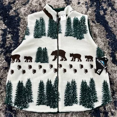 Vintage Denali Reversible Fleece Bear Pawprints Pine Tree Vest Hiking Sz XL NEW • $69.99