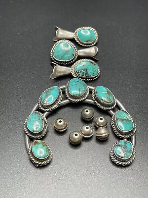 Vintage Silver And Turquoise Naja Squash Blossom And Bench Beads Parts • $250