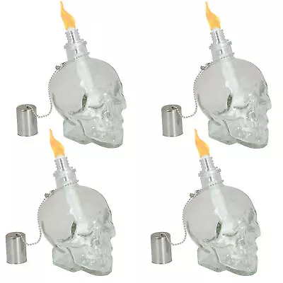Glass/Aluminum Grinning Skull Tabletop Torches - Clear - Set Of 4 By Sunnydaze • $39.95