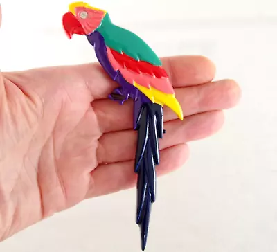 HUGE & Minty! 5  VTG C1980's COLORFUL PARROT BIRD PLASTIC RHINESTONE BROOCH PIN • $5.99