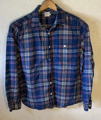 Faherty Mens Cotton Flannel Shirt Blue Plaid Button Up Long Sleeve Size L • $26.99