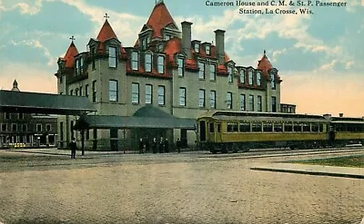 Postcard CM & St P Railroad Depot & Cameron House La Crosse Wisconsin • $12.95