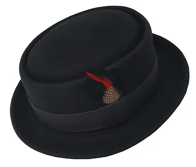 Different Touch 100% Wool Black Lined Band Flat Top Porkpie Pork Pie Hats • $29.99