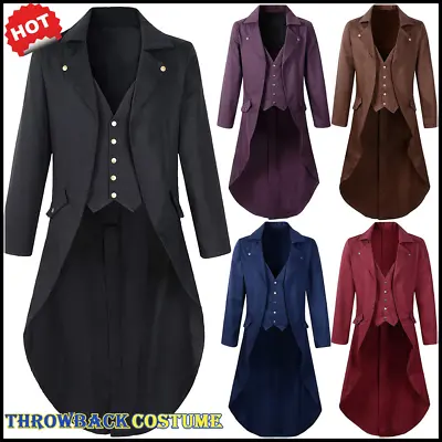 Men Retro Medieval Steampunk Gothic Jacket Victorian Tailcoat Halloween Costume • $38.69