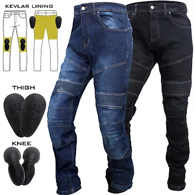 Mens Armoured Motorcycle Jeans Motorbike Pant Denim Trousers Lined With Kevlar • $46.72