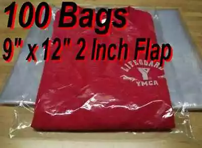 100 CLEAR 9 X 12 BACK FLAP LOCK POLY BAGS PLASTIC T-SHIRT APPAREL ULINE 1 MIL • $15.98