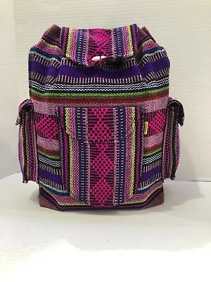 RASTA Bag Beach Hippie Baja Ethnic 3 Pockets Backpack Made In Mexico Unisex 002 • $17.95