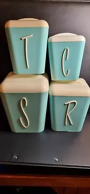 Vintage Gay Ware Canister Set Of 4 W/SugarRiceTeaCoffee-light Blue • $89