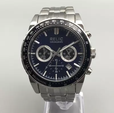 Relic Watch Men Chronograph 44mm Silver Tone Date Blue Dial 7  • $29.99